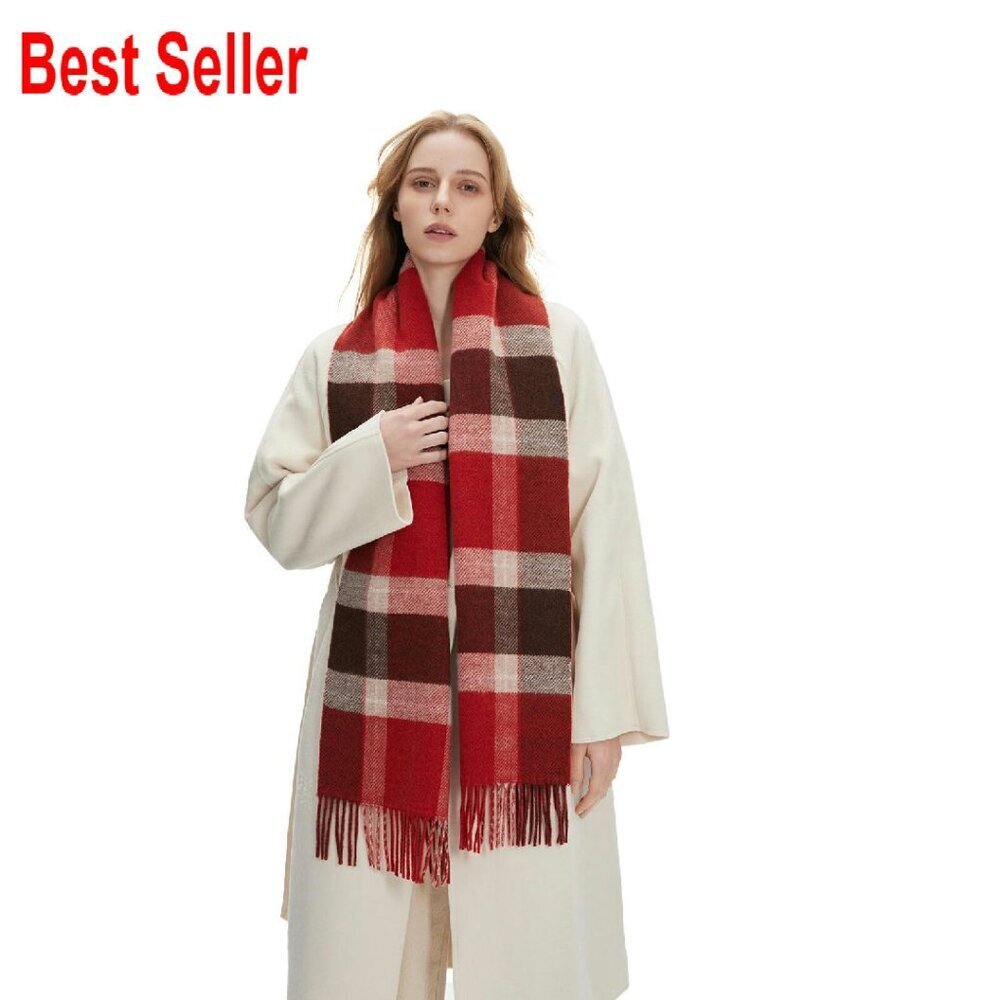 Oversized Wool Plaid Scarf Shawl Wrap Unisex Winter Warm Classic Chic